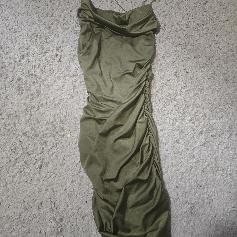 Elegant Olive Green Ruched Dress